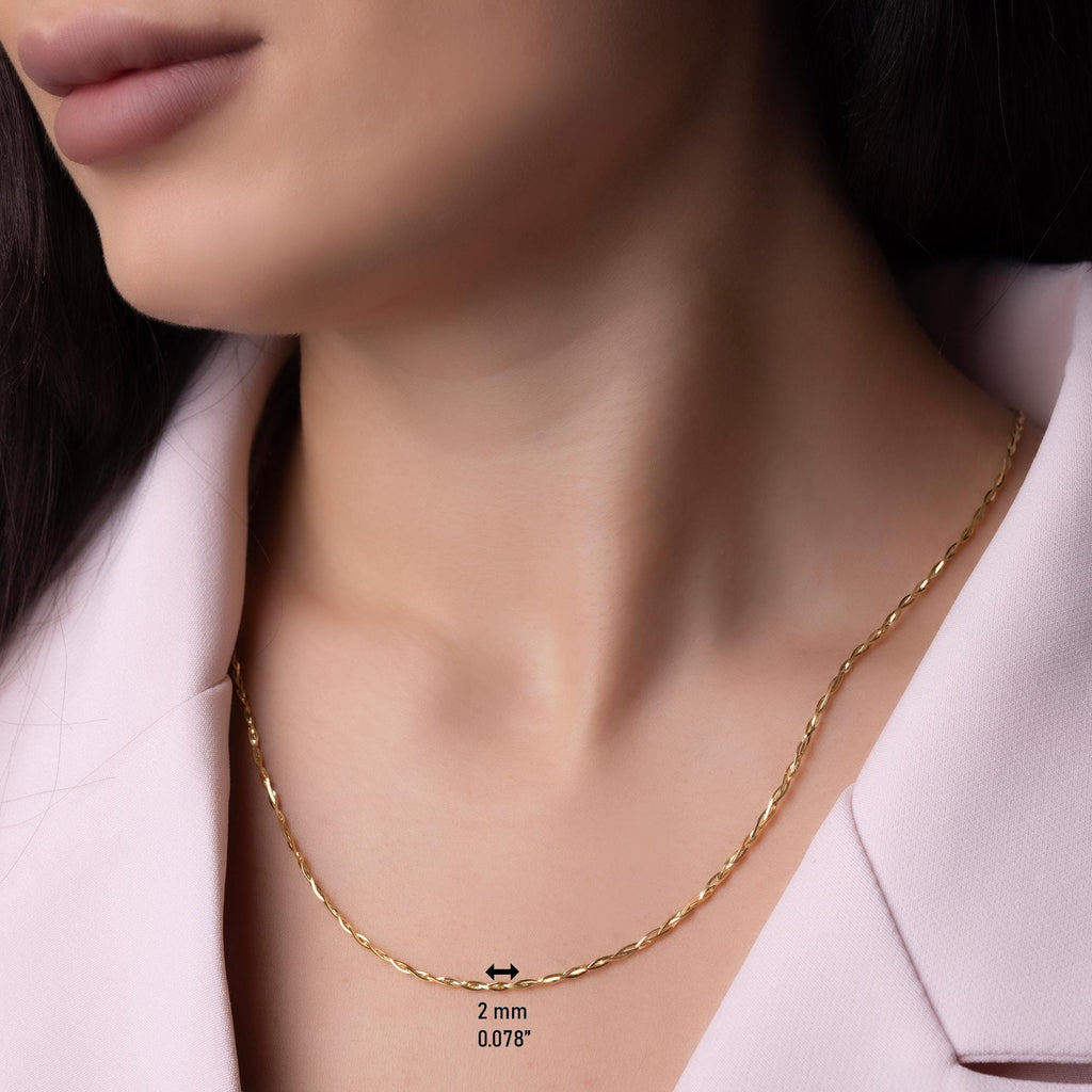 14K Solid Gold 2mm Chain Necklace – Thin Dainty Gold Necklace