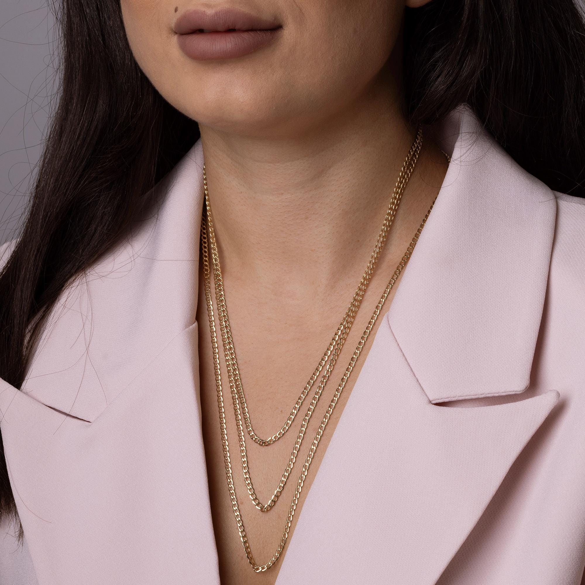 14K Solid Gold Curb Chain Necklace – 3mm Thick Real Gold Jewelry for Women