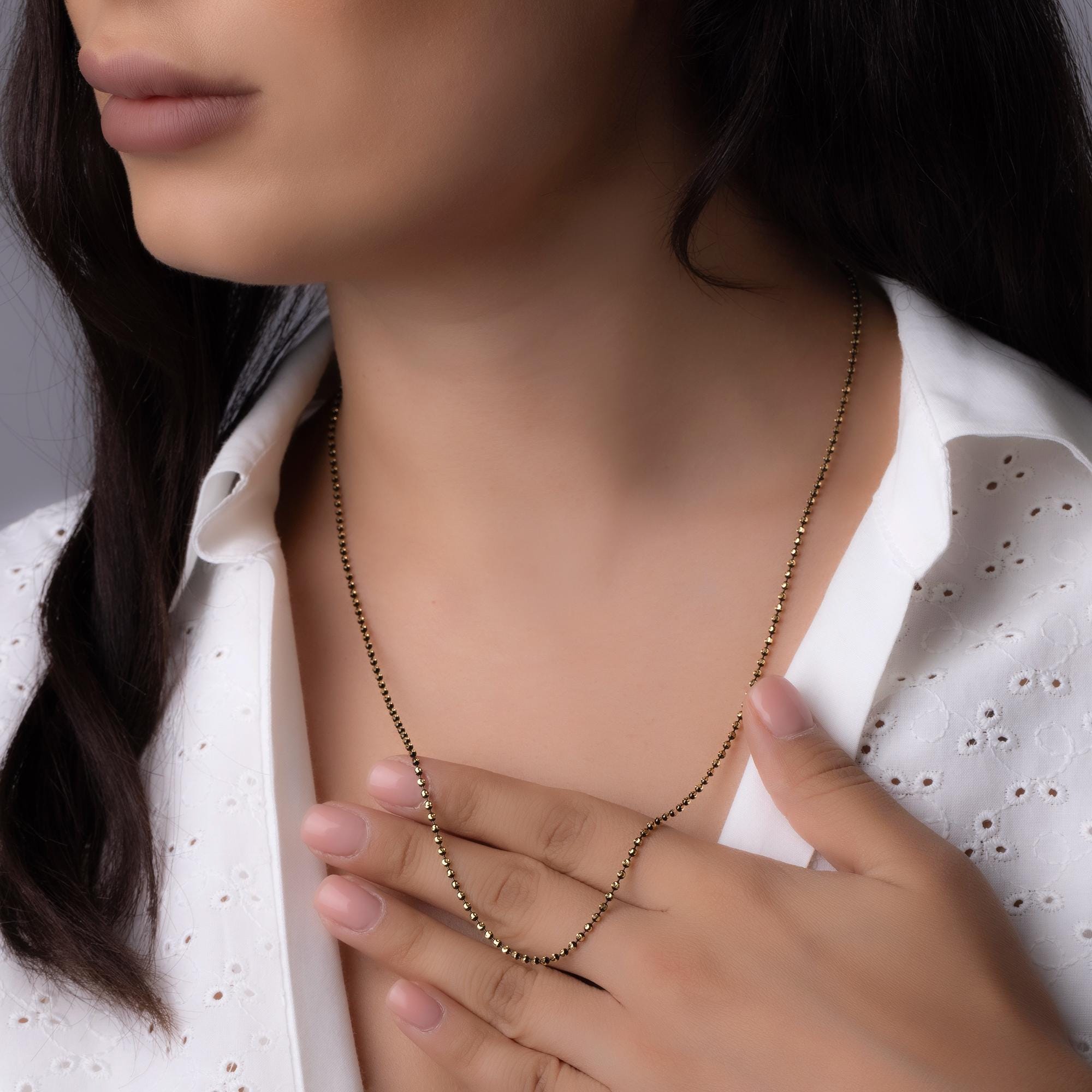 14K Solid Gold Ball Chain Necklace – Classic Beaded Real Gold Jewelry