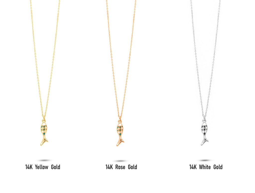14K Solid Gold Fish Necklace - Dainty Ocean Pendant