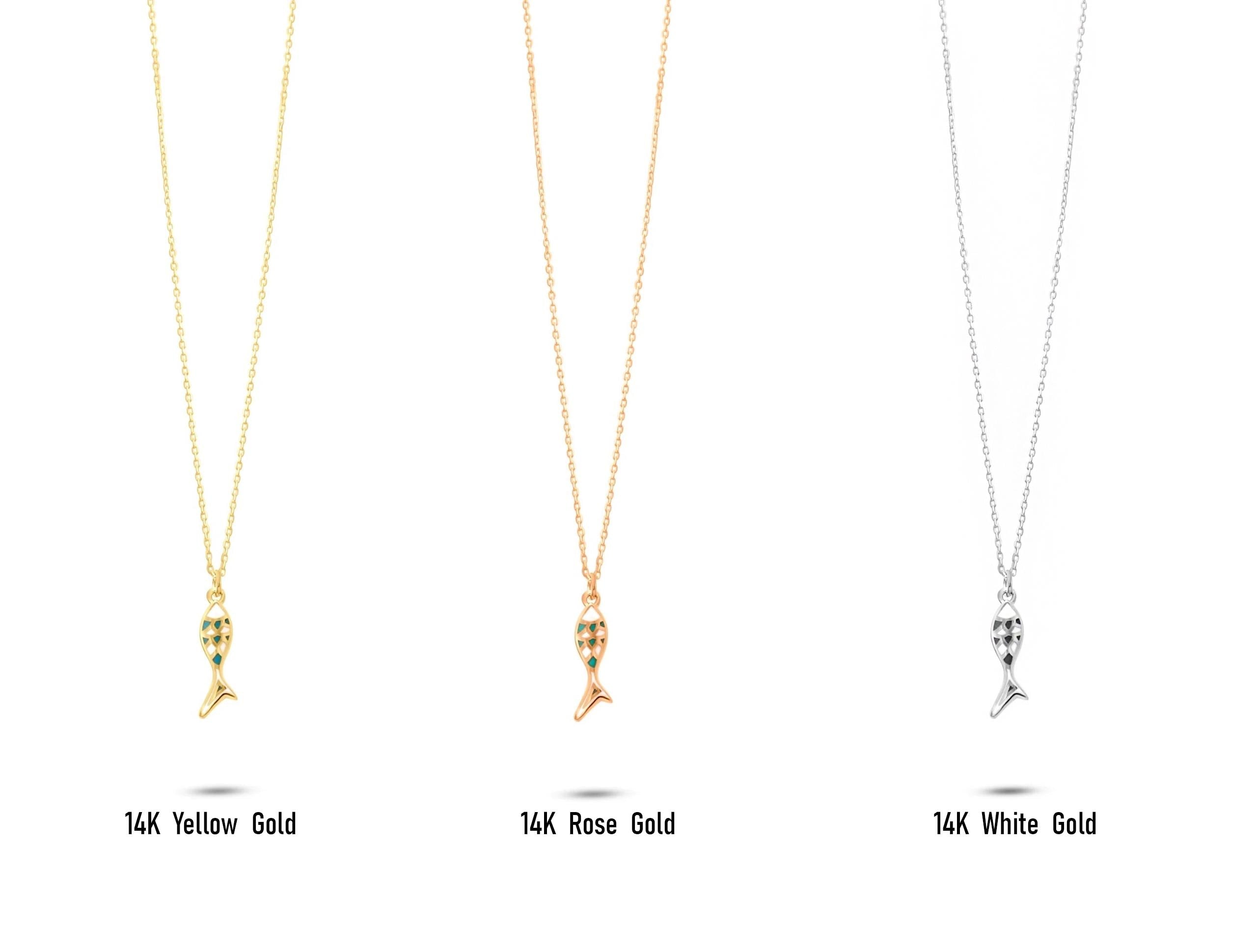 14K Solid Gold Fish Necklace - Dainty Ocean Pendant