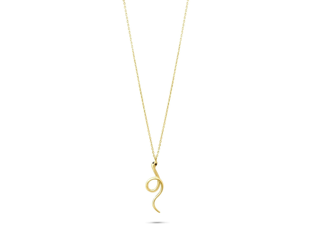 14K Solid Gold Snake Necklace - Gold Serpent Pendant