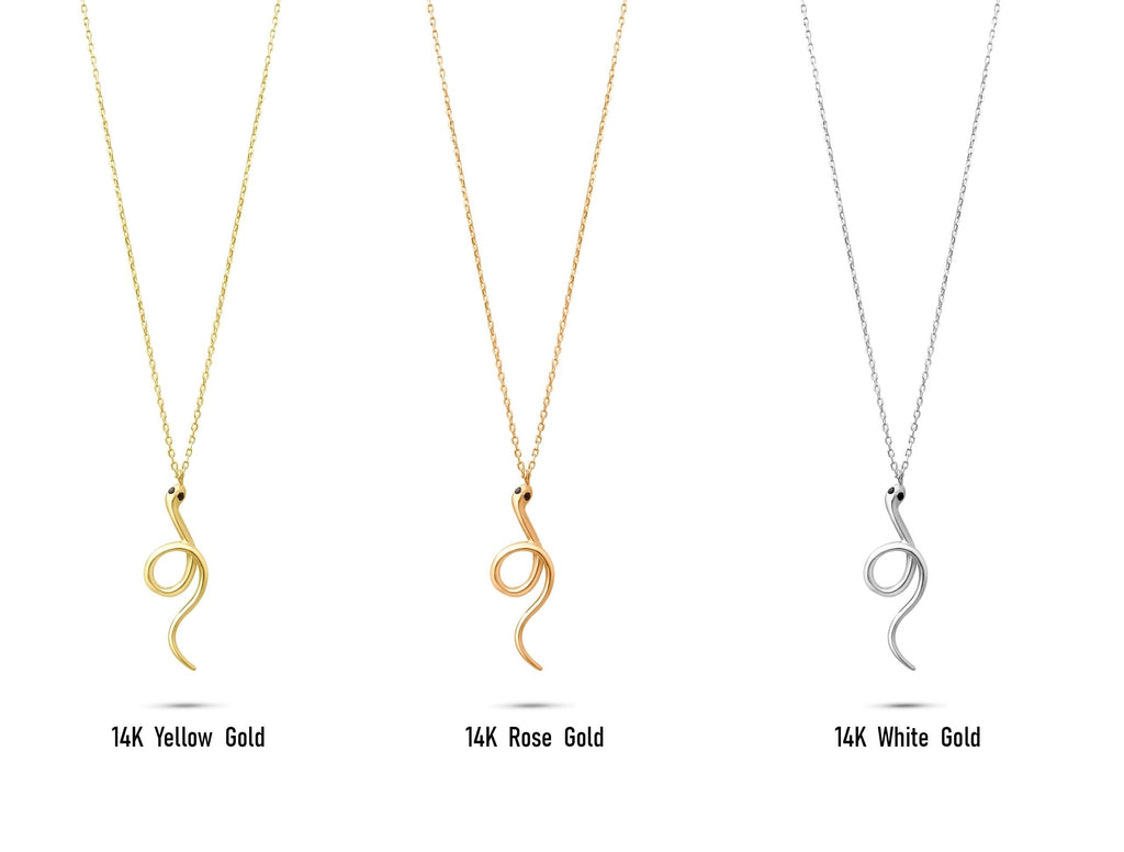 14K Solid Gold Snake Necklace - Gold Serpent Pendant