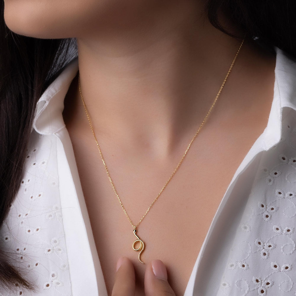 14K Solid Gold Snake Necklace - Gold Serpent Pendant