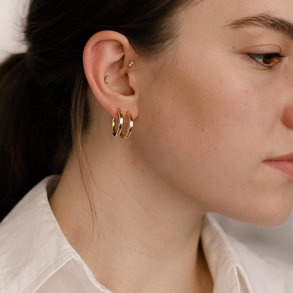 14K Solid Gold Double Hoop Earrings – Real Gold Two Hoops for Women