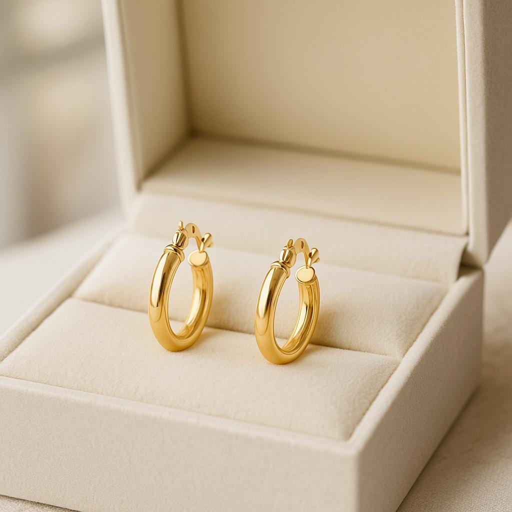 14K Solid Gold Double Hoop Earrings – Real Gold Two Hoops for Women