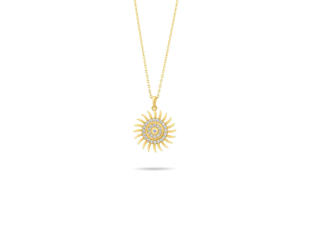 14K Solid Gold Sun Necklace - Real Gold Sun Pendant