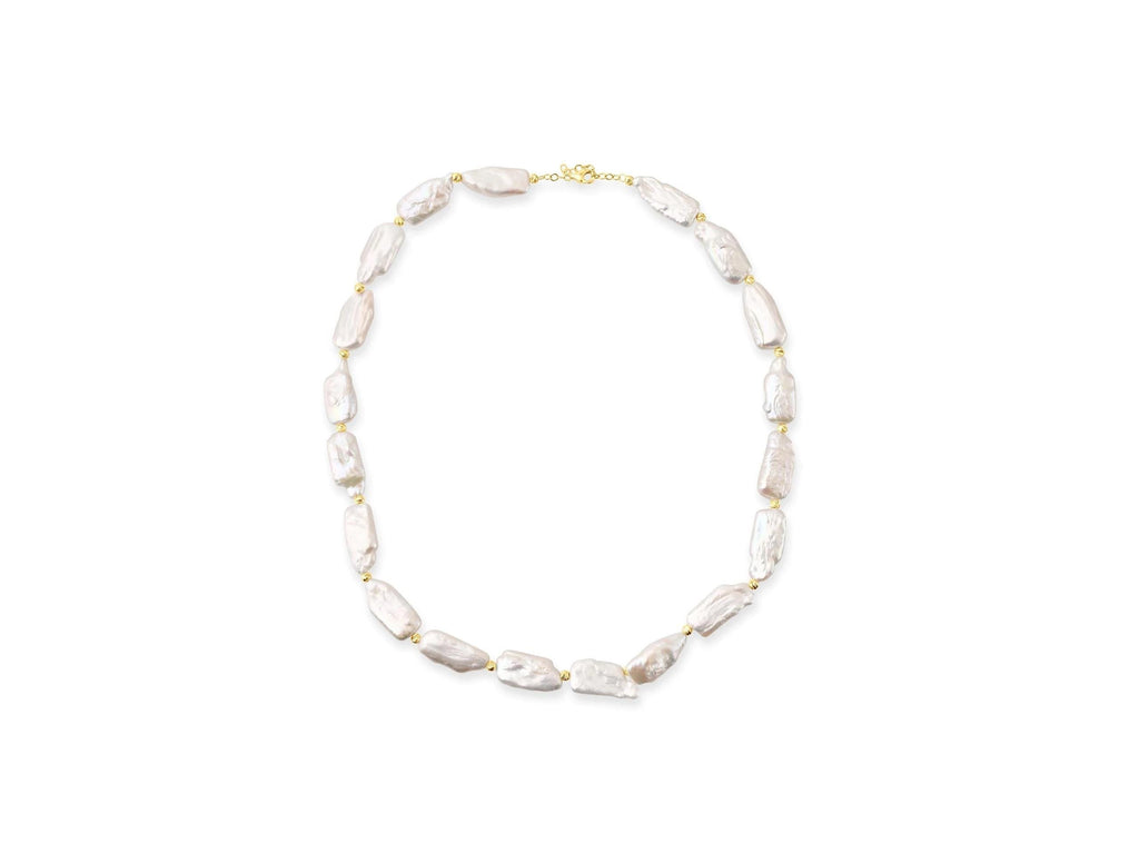14K Gold Baroque Pearl Necklace - Natural Freshwater Pearls with Gold Beads