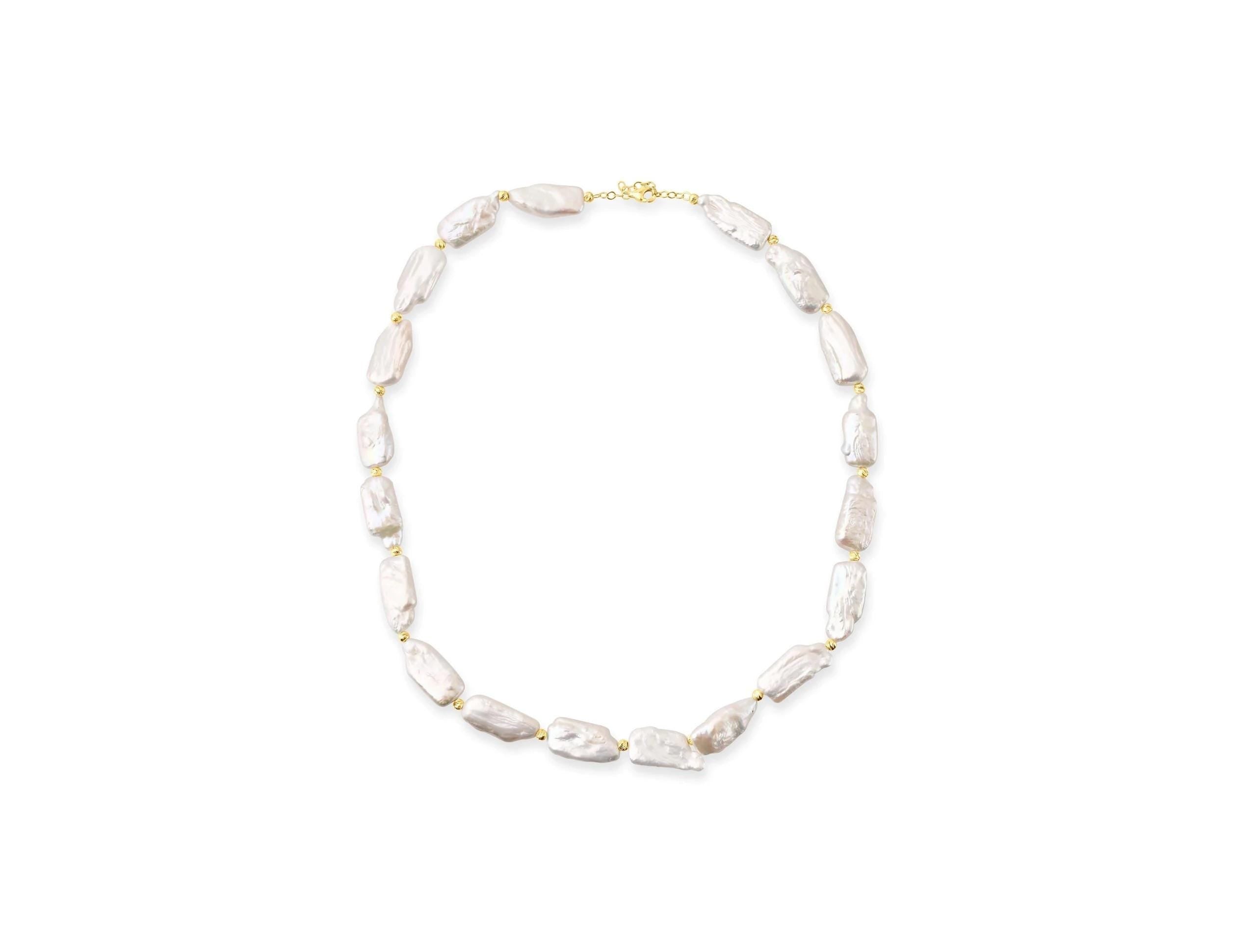 14K Gold Baroque Pearl Necklace - Natural Freshwater Pearls with Gold Beads