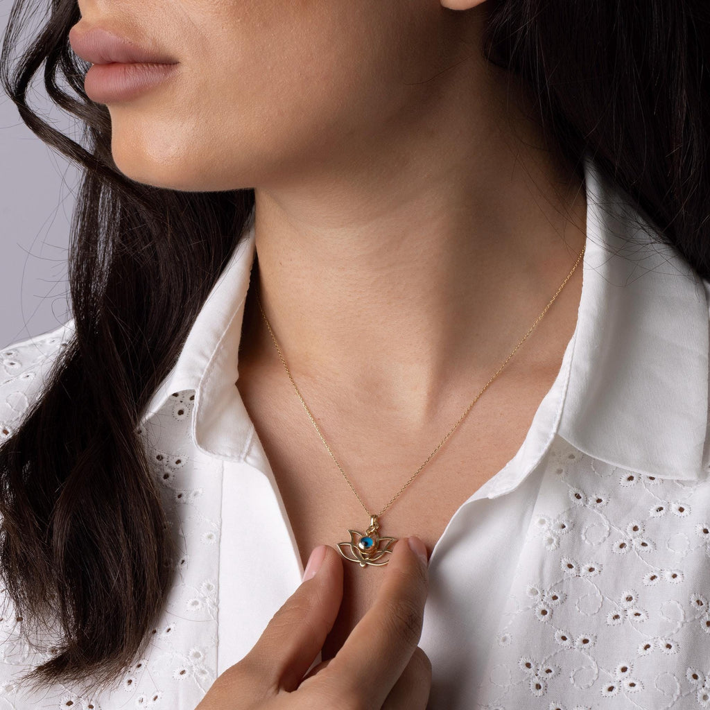 14K Solid Gold Lotus Necklace - Evil Eye Protection Pendant