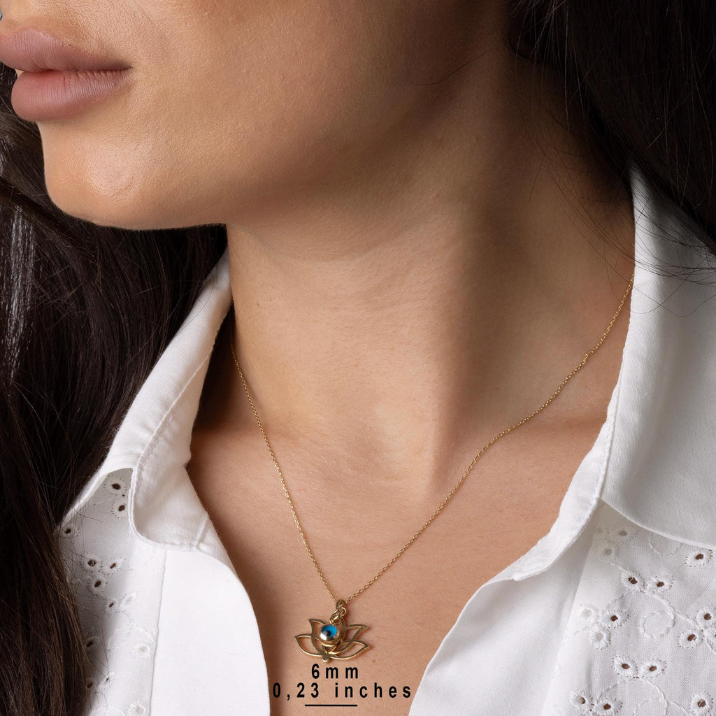 14K Solid Gold Lotus Necklace - Evil Eye Protection Pendant