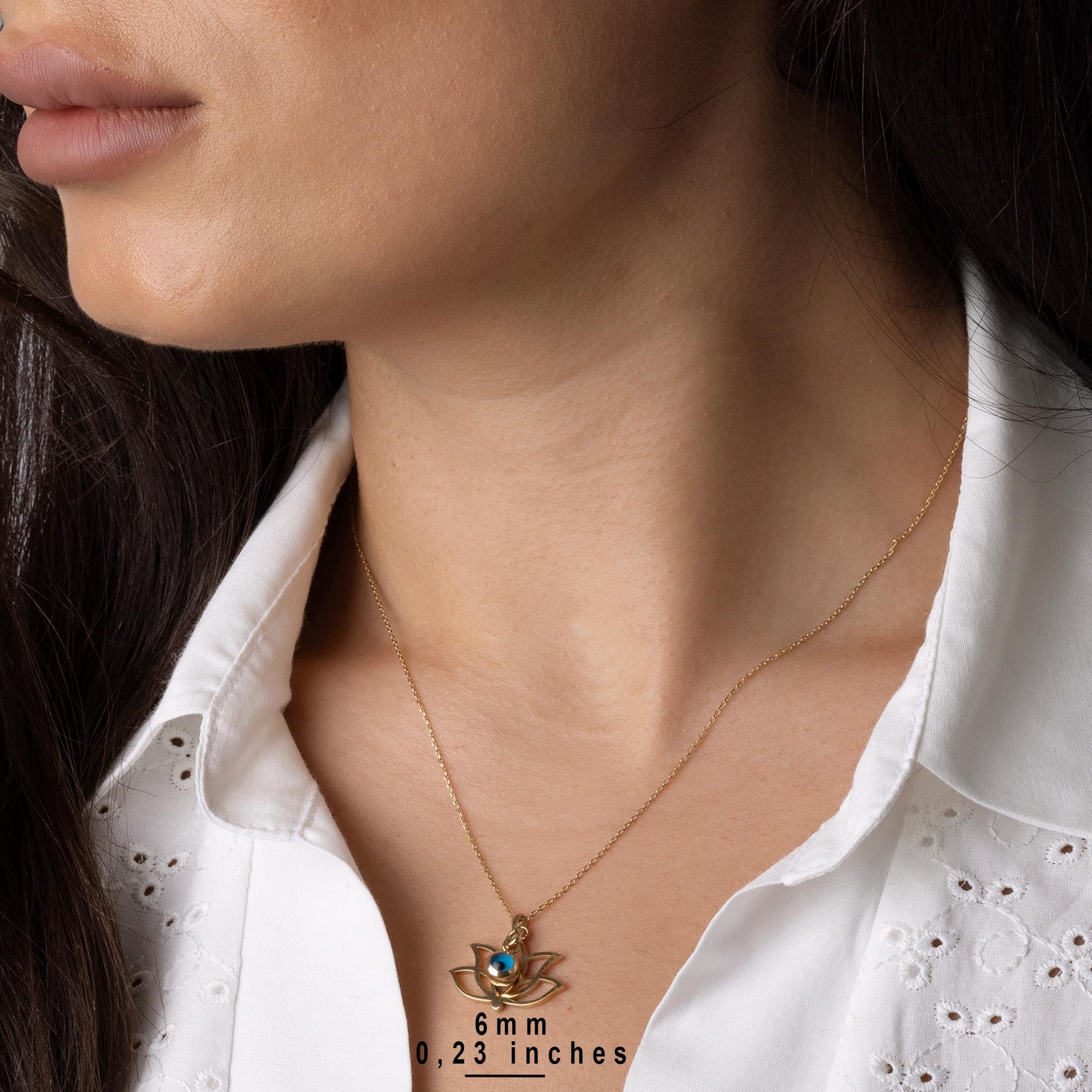14K Solid Gold Lotus Necklace - Evil Eye Protection Pendant