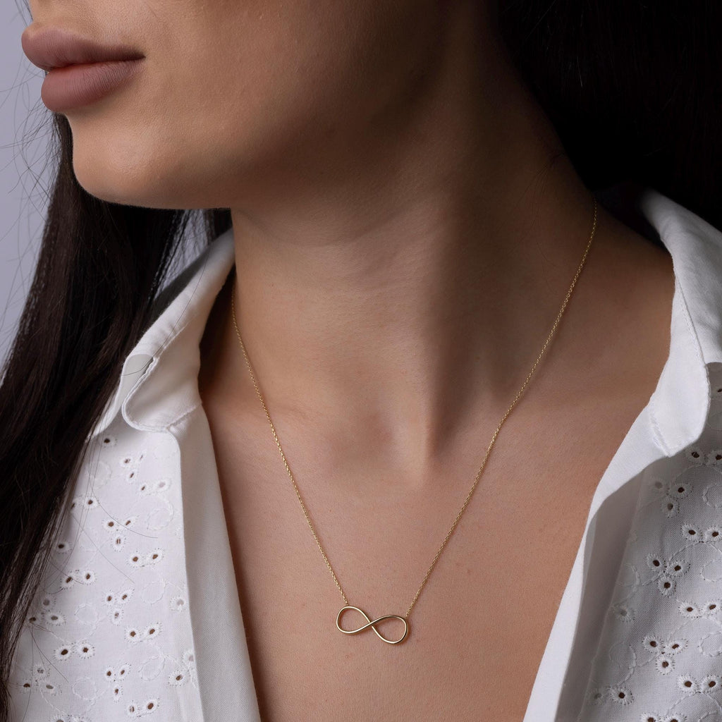 14K Solid Gold Infinity Necklace - Real Gold Eternal Love Pendant