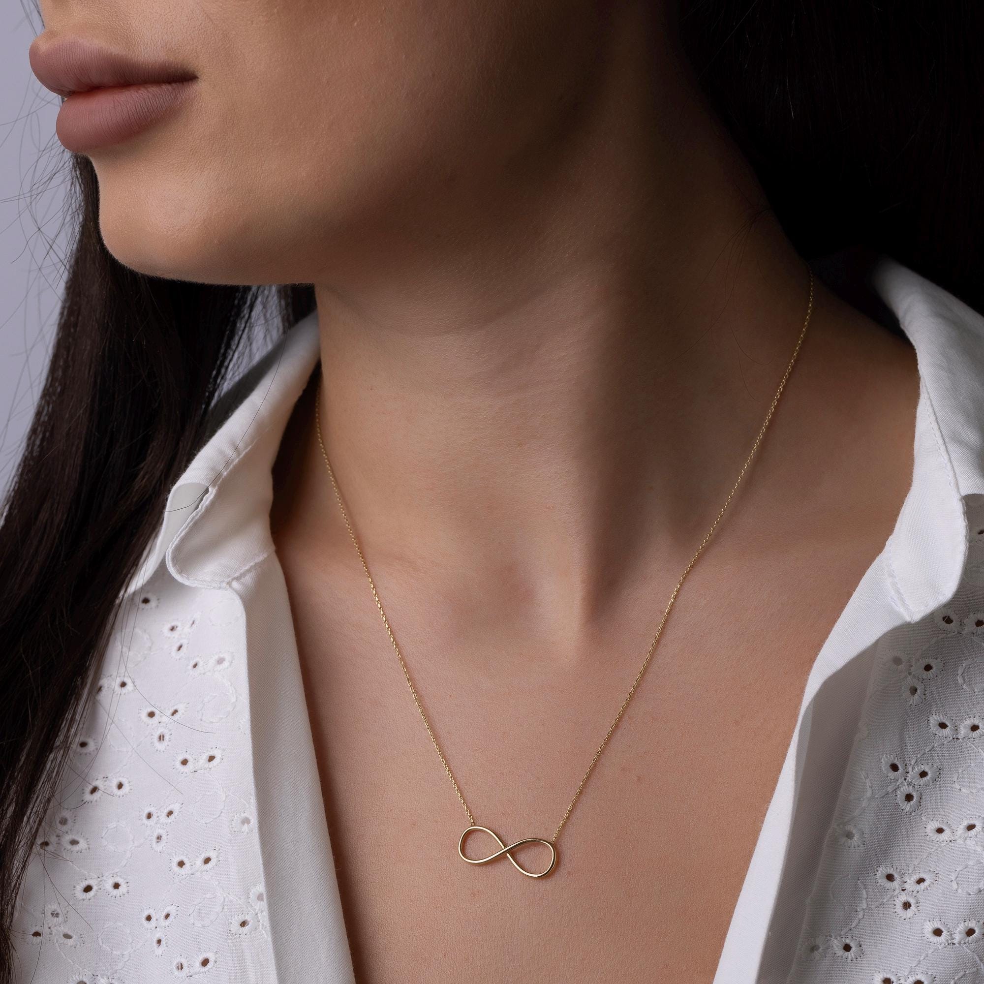 14K Solid Gold Infinity Necklace - Real Gold Eternal Love Pendant