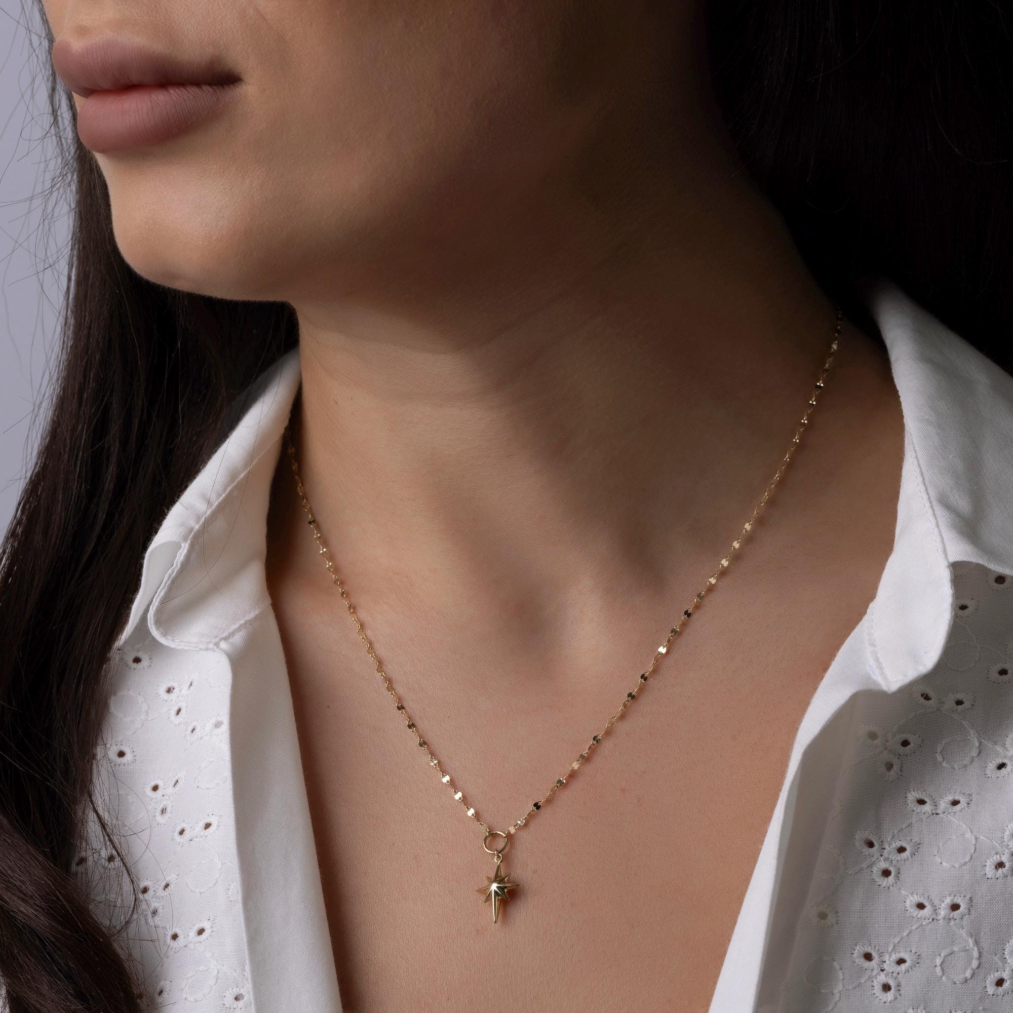 14K Solid Gold Beaded Chain Cross Necklace - Real Gold Dainty Pendant