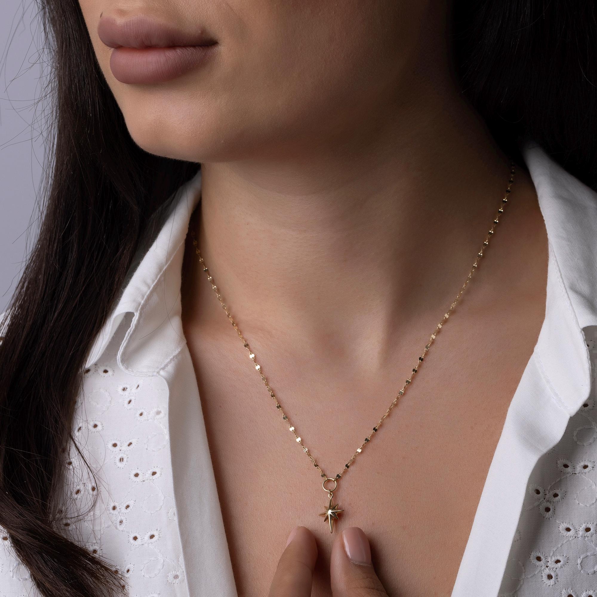 14K Solid Gold Beaded Chain Cross Necklace - Real Gold Dainty Pendant