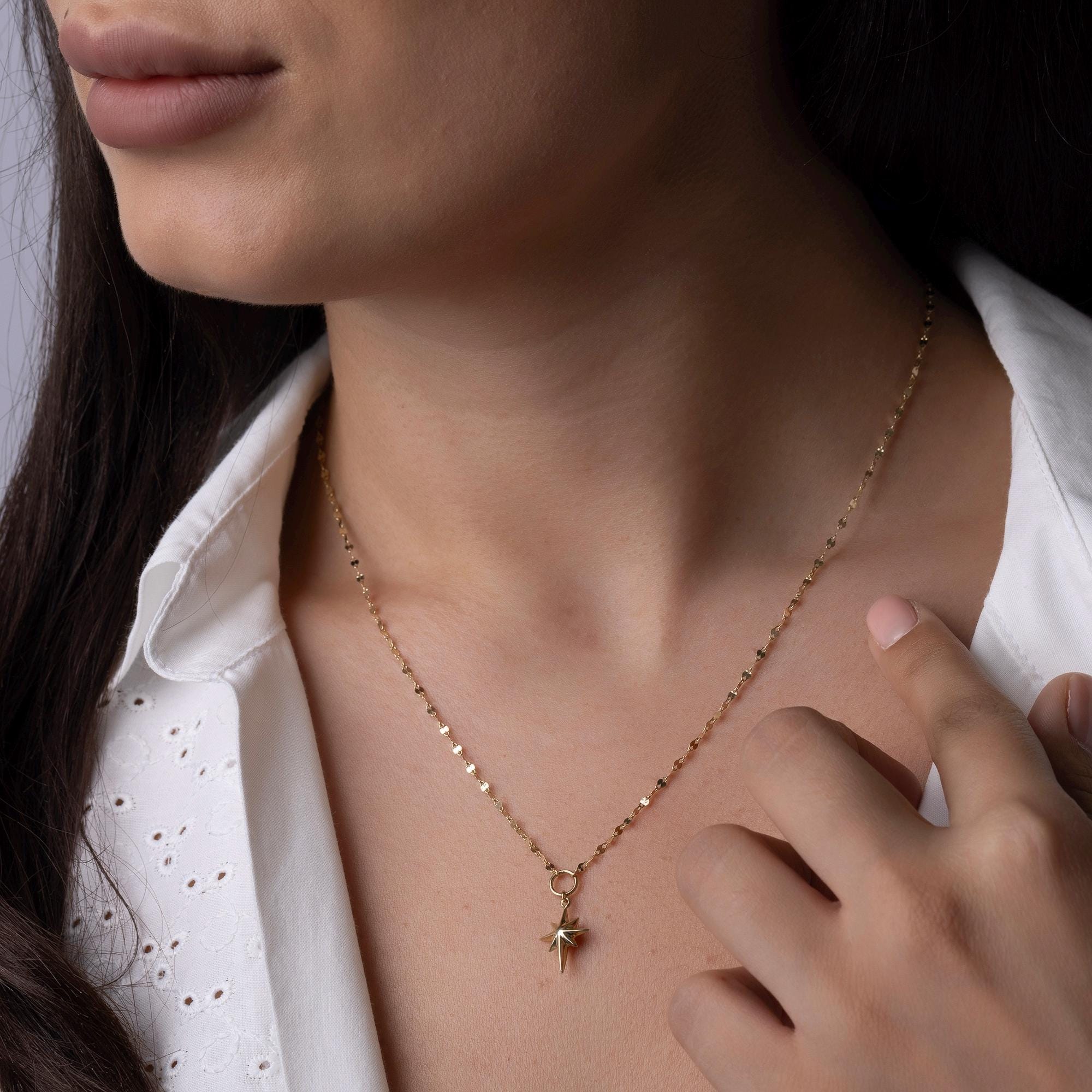 14K Solid Gold Beaded Chain Cross Necklace - Real Gold Dainty Pendant