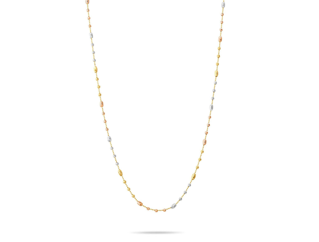 14K Solid Gold Two Tone Beaded Necklace – Minimalist Yellow & White Gold Chain, Elegant Everyday Jewelry Gift for Women