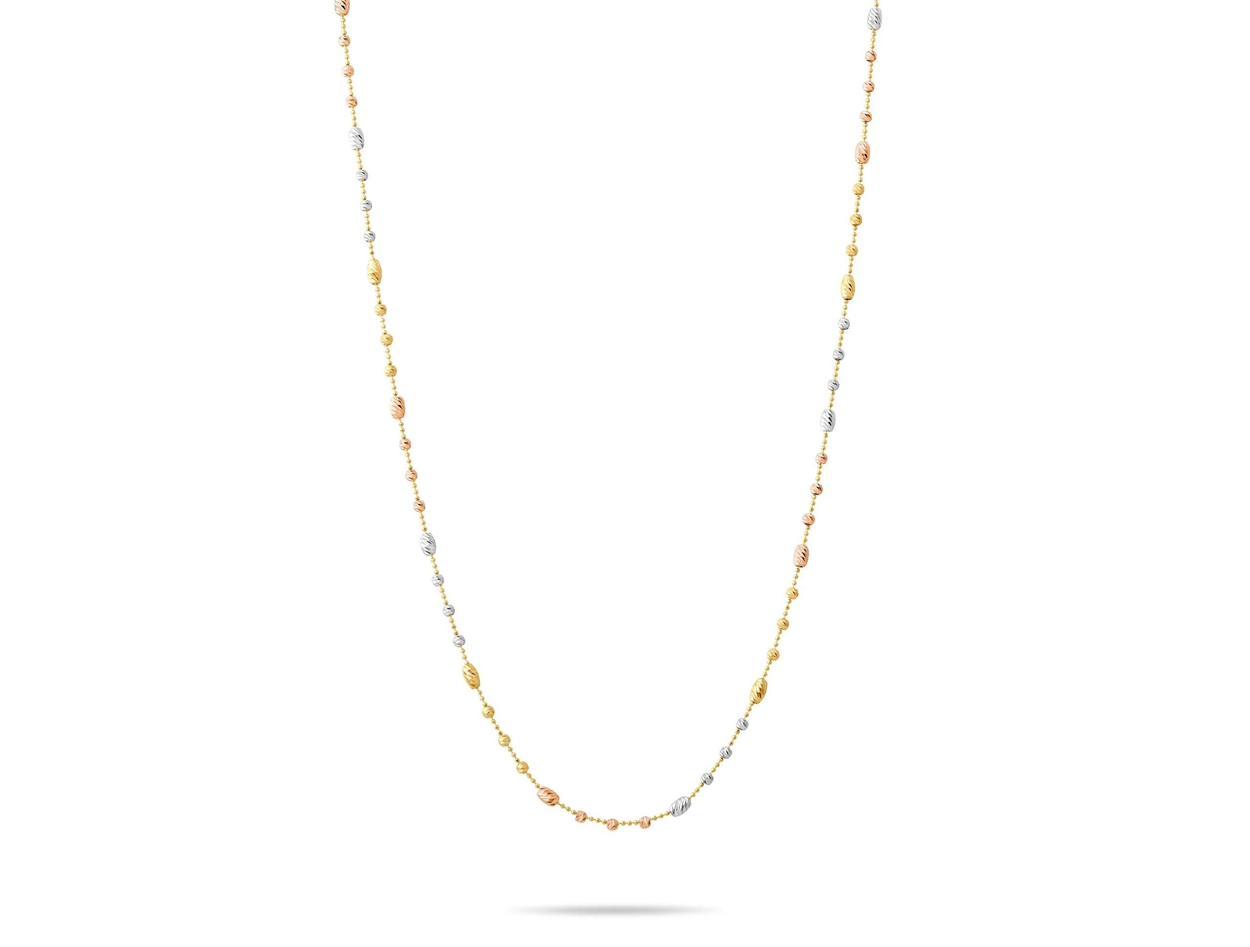 14K Solid Gold Two Tone Beaded Necklace – Minimalist Yellow & White Gold Chain, Elegant Everyday Jewelry Gift for Women