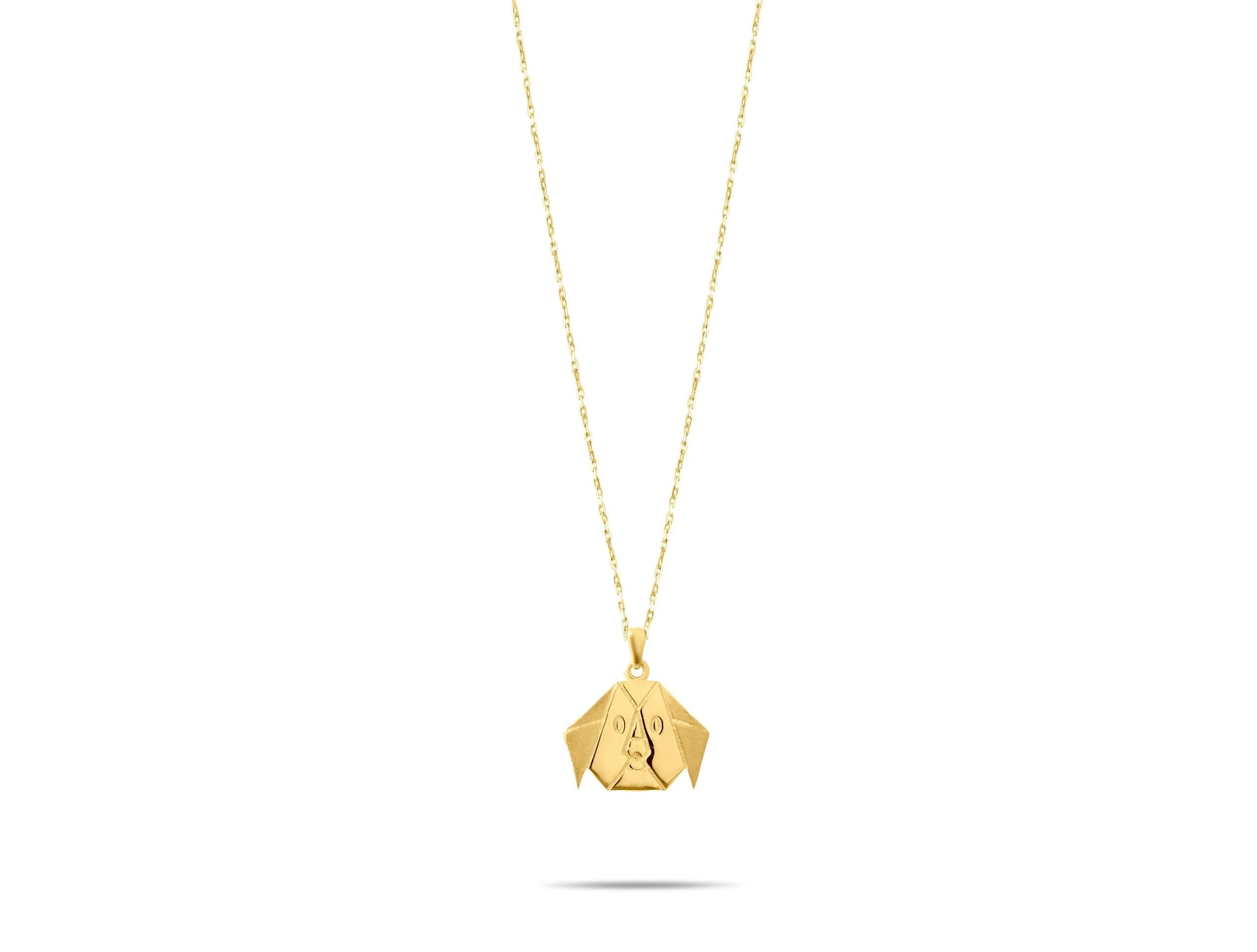 14K Solid Gold Dog Necklace - Origami Puppy Pendant - Minimalist Animal Jewelry