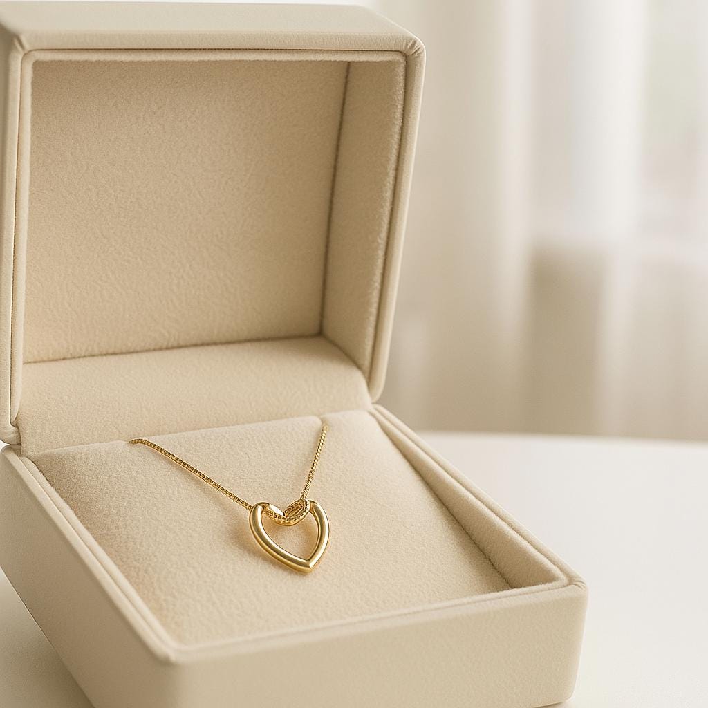 14K Solid Gold Open Heart Necklace - Dainty Love Jewelry Gift