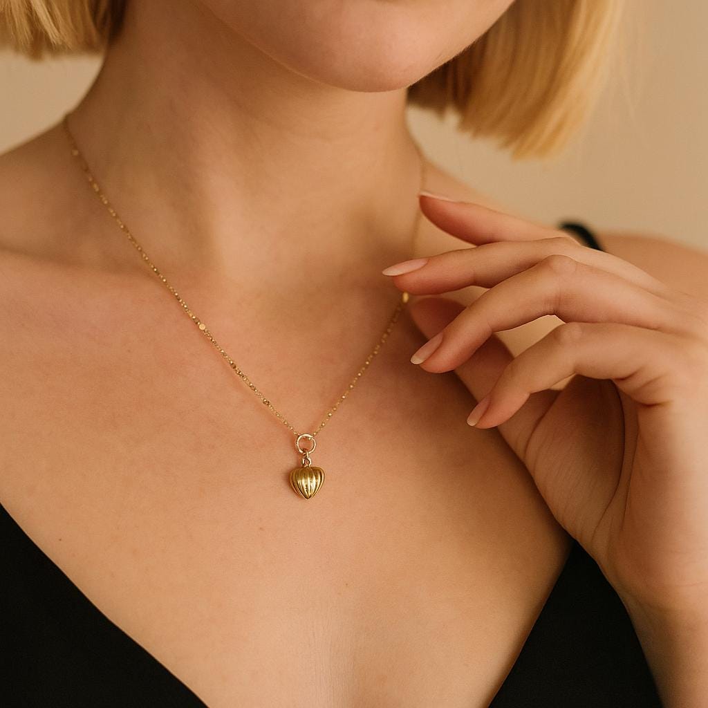 14K Solid Gold Heart Locket Necklace - Real Gold Pendant