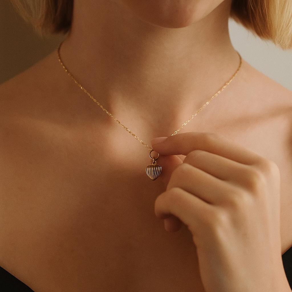 14K Solid Gold Heart Locket Necklace - Real Gold Pendant