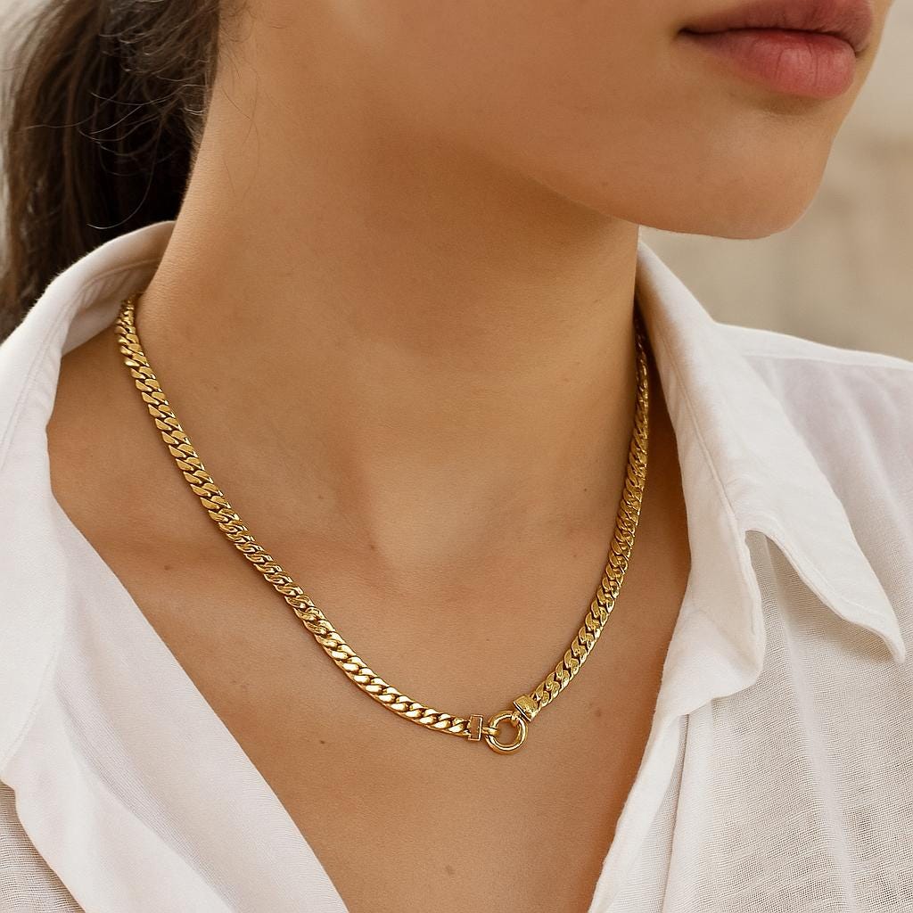 14K Solid Gold Chunky Chain Necklace, Real Gold Bold Statement Necklace, Elegant Modern Jewelry, Luxury Gift for Her