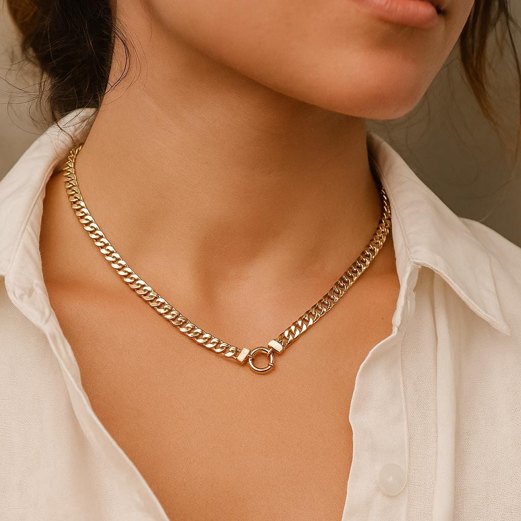 14K Solid Gold Chunky Chain Necklace, Real Gold Bold Statement Necklace, Elegant Modern Jewelry, Luxury Gift for Her