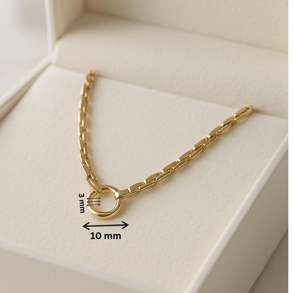 14K Solid Gold Chain Necklace with Circle Clasp, Real Gold Bold Necklace, Modern Elegant Jewelry, Luxury Gift for Her