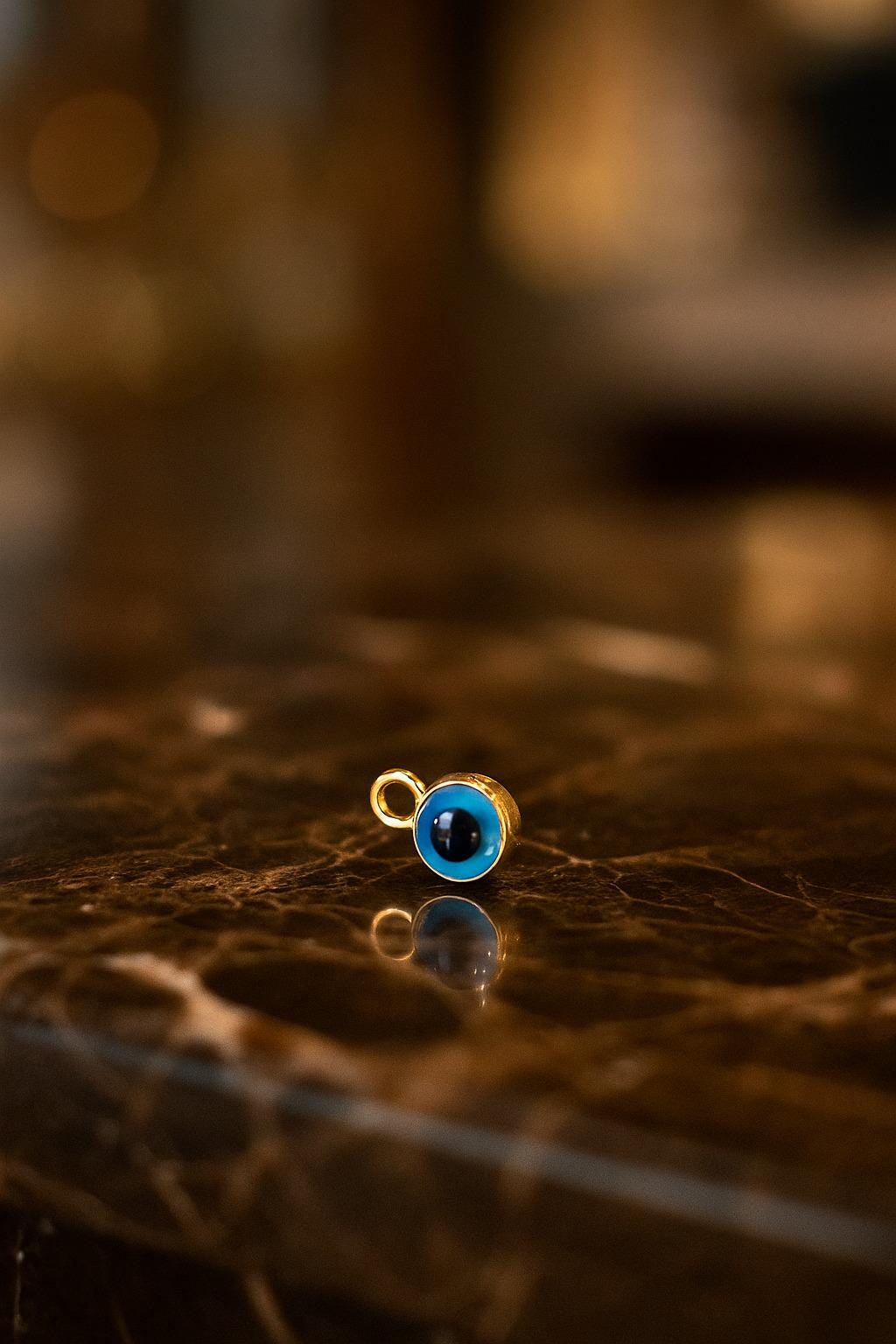 14K Solid Gold Evil Eye Necklace -  Real Gold Blue Enamel Protection Pendant