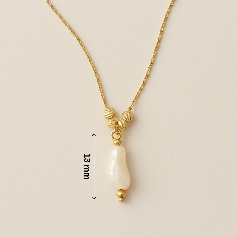 14K Solid Gold Baroque Pearl Necklace - Unique Freshwater Pearl Pendant