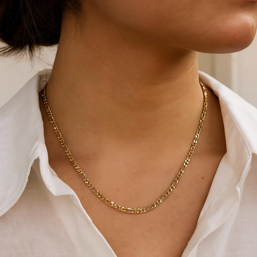 14K Solid Gold Figaro Chain Necklace - Gold Italian Chain Necklace