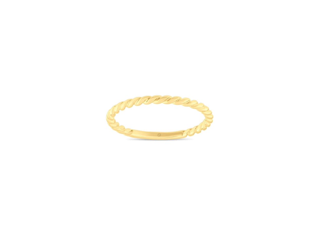 14K Solid Gold Twisted Ring - Real Gold Dainty Stackable Band