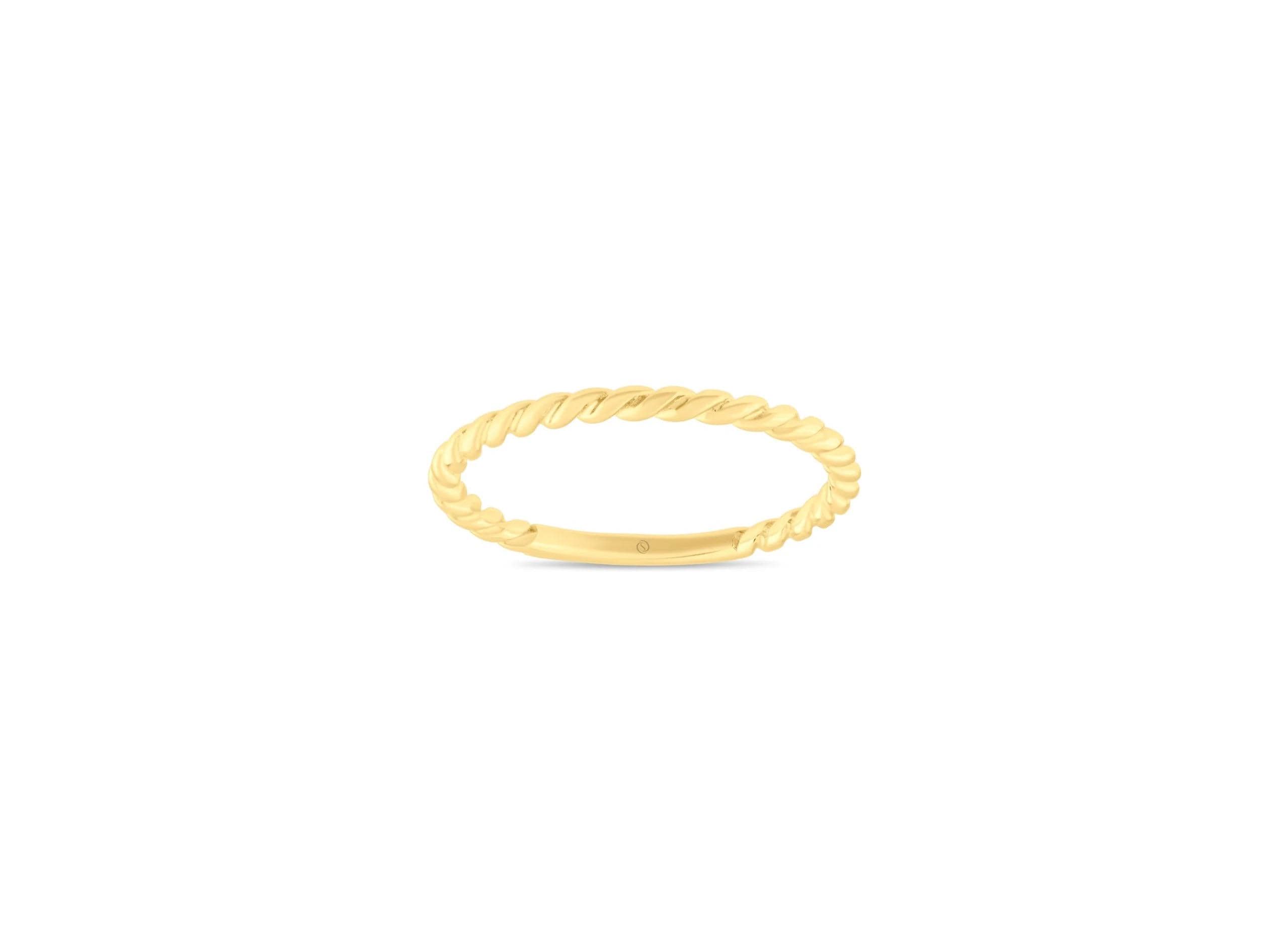 14K Solid Gold Twisted Ring - Real Gold Dainty Stackable Band