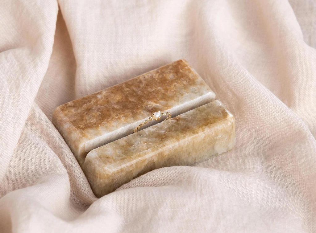 14K Solid Gold Pearl Ring - Real Gold Twisted Band Ring