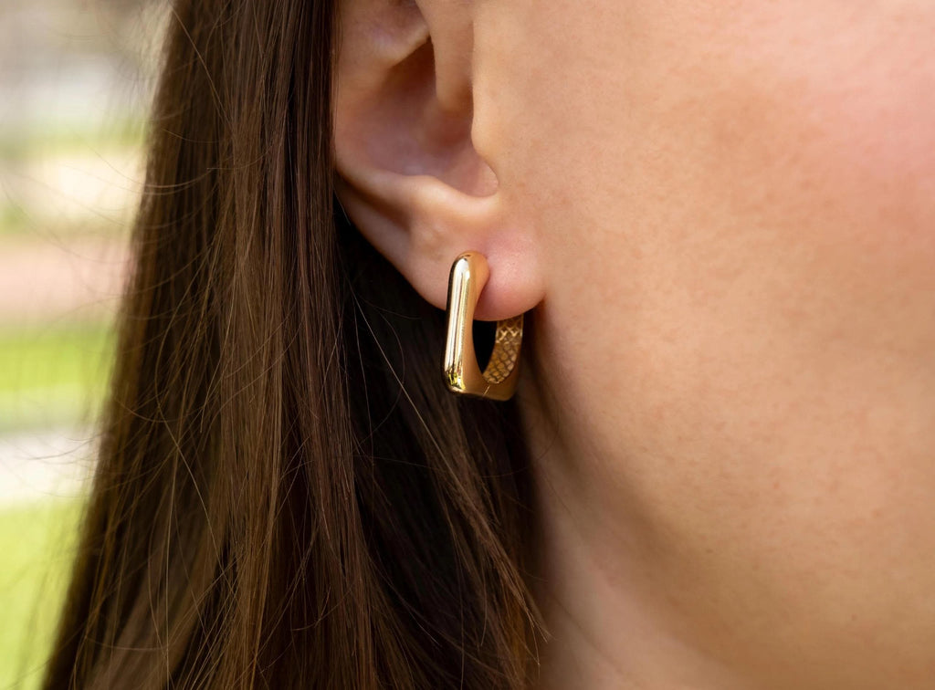 14K Solid Gold Bold Hoop Earrings - Geometric Real Gold Earrings