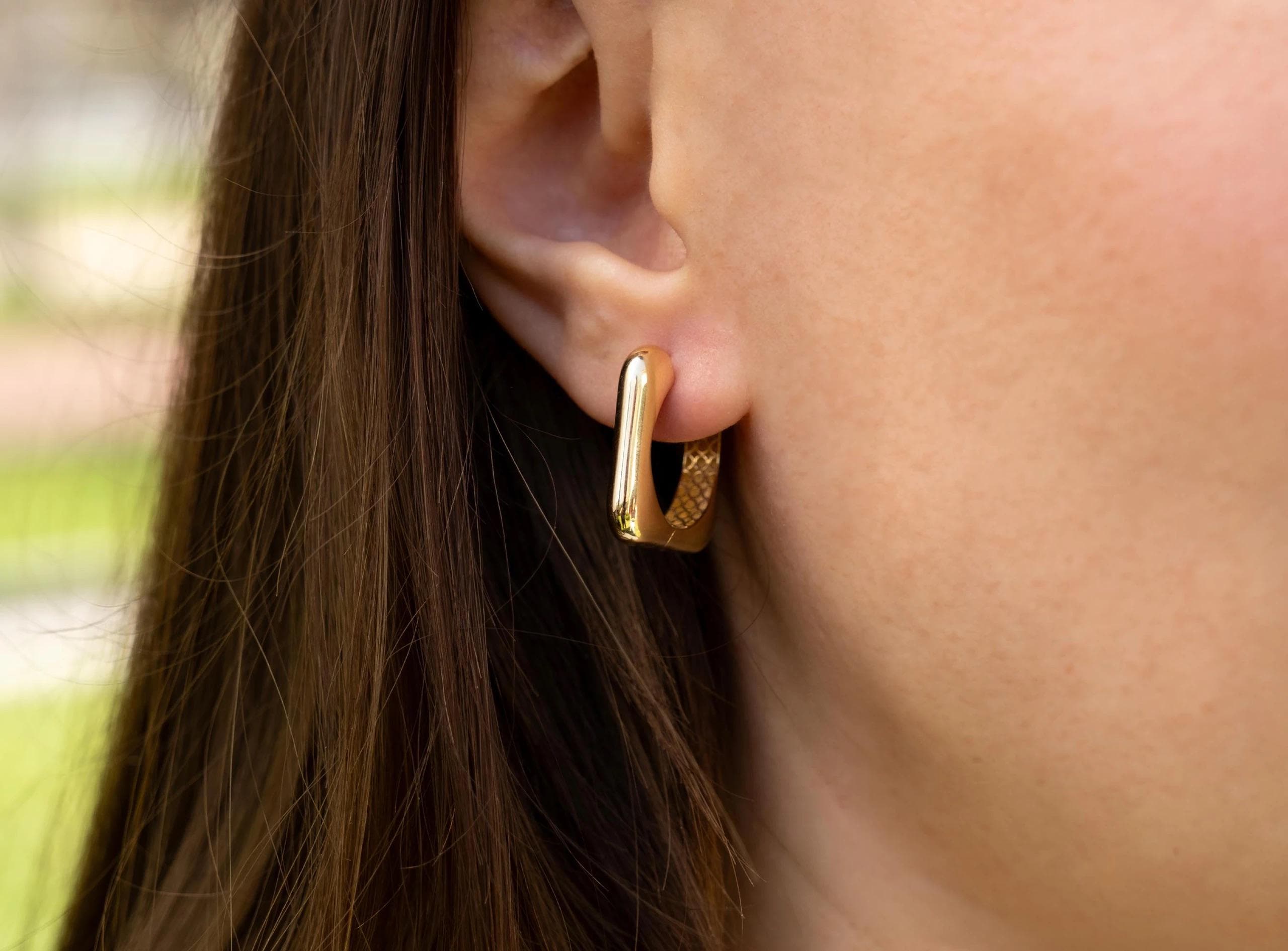 14K Solid Gold Bold Hoop Earrings - Geometric Real Gold Earrings