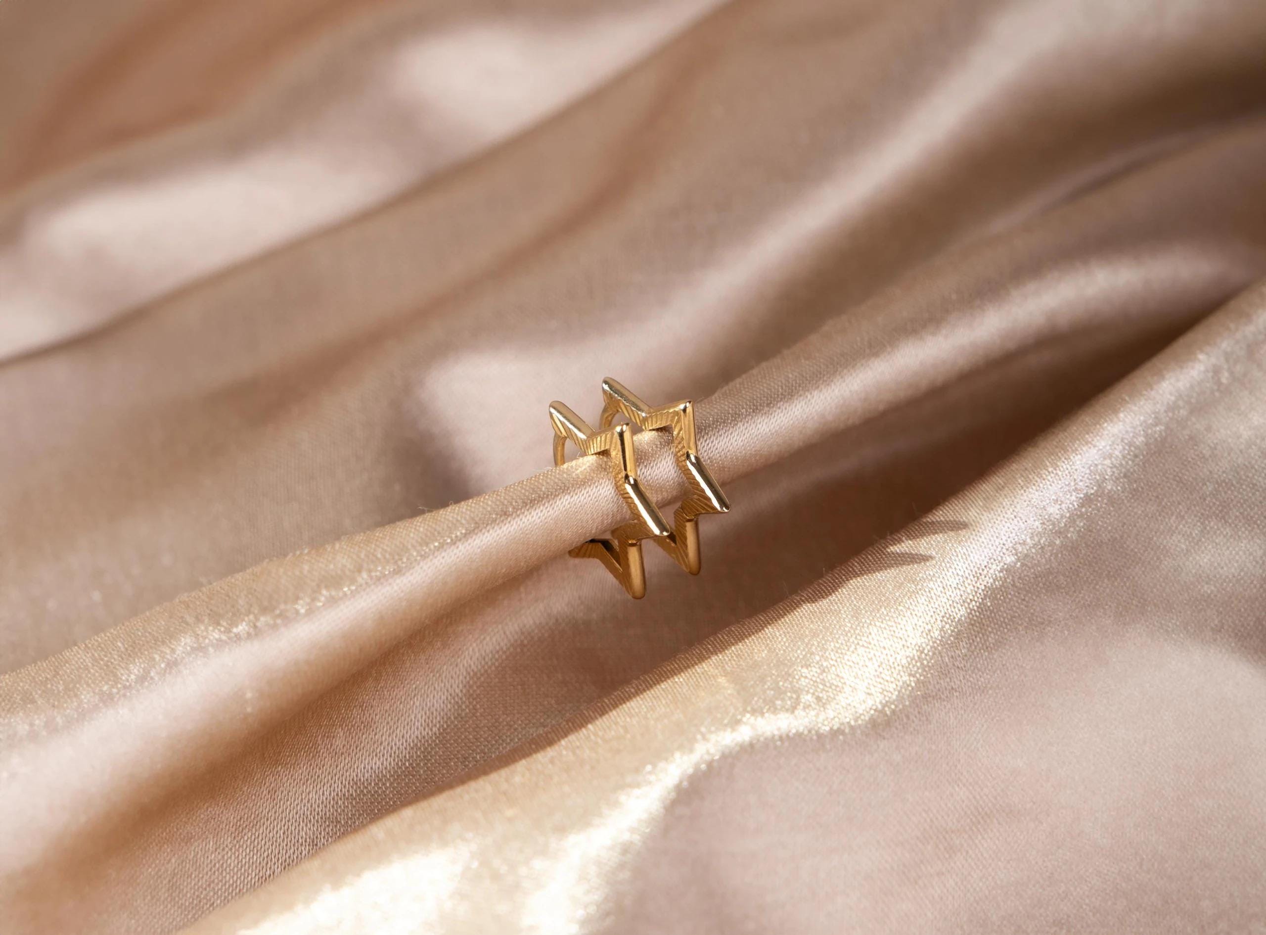 14K Solid Gold Star Hoop Earrings -Unique Real Gold Earrings