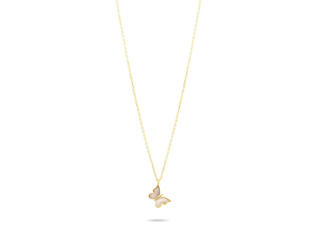 14K Solid Gold Butterfly Necklace - Minimalist Everyday Jewelry