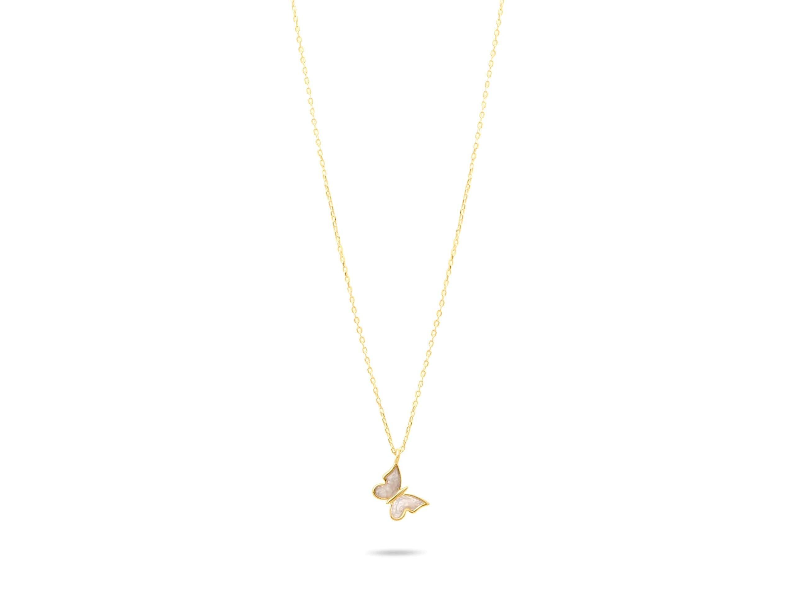 14K Solid Gold Butterfly Necklace - Minimalist Everyday Jewelry