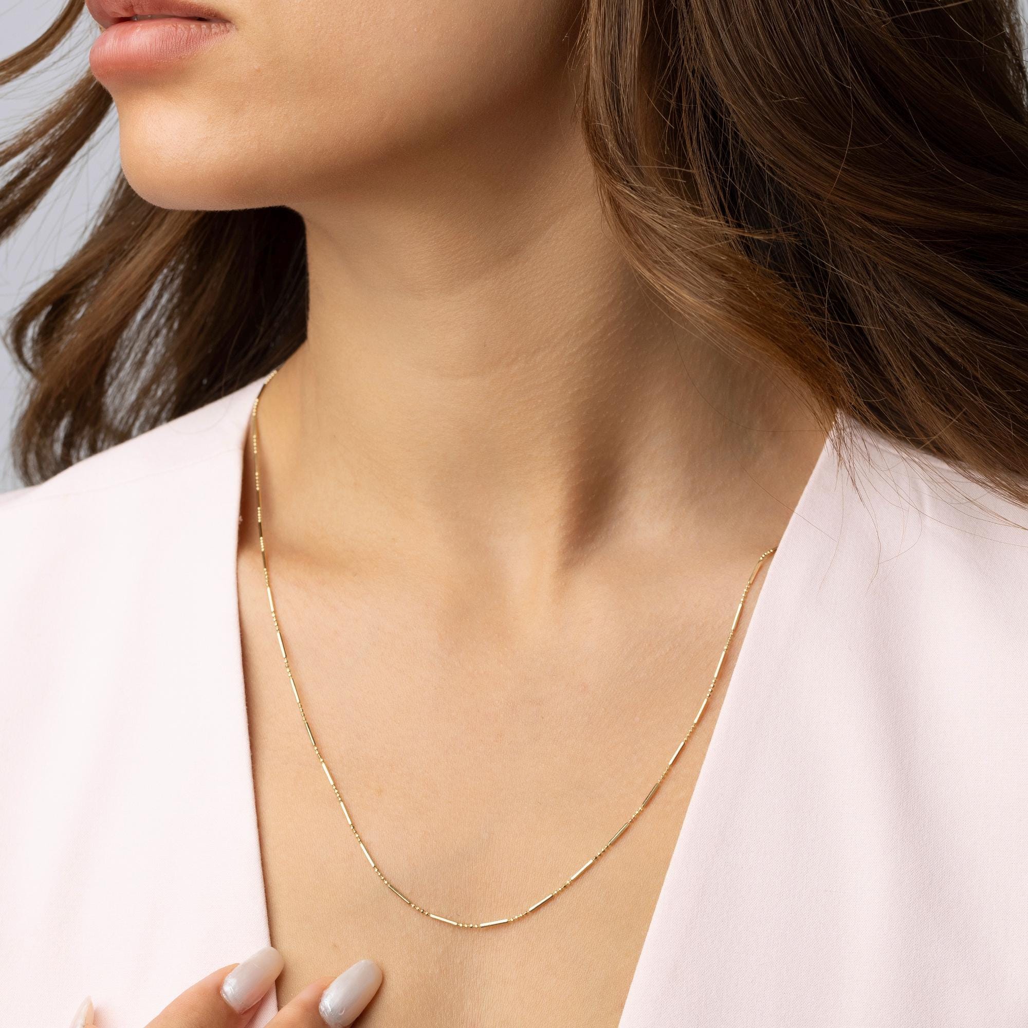 14K Solid Gold Chain Necklace - Everyday Minimalist Jewelry - Layering Gold Necklace