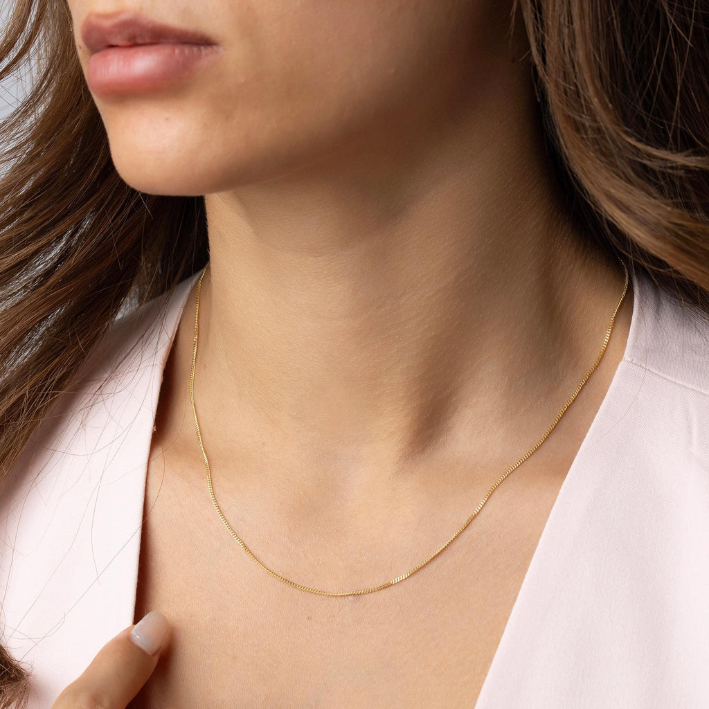 14K Solid Gold Thin Chain Necklace - Real Gold Dainty Chain