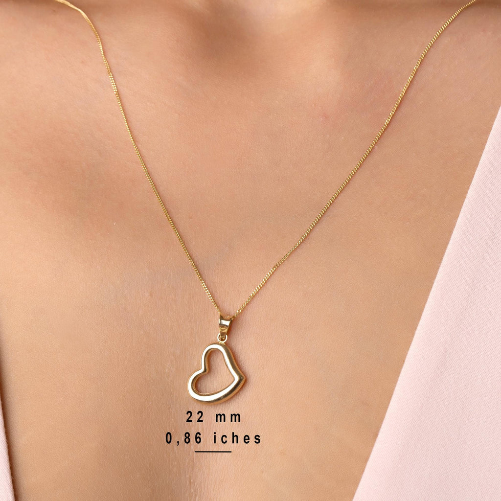 14K Solid Gold Heart Necklace for Women, Dainty Real Gold Pendant, Minimalist Everyday Jewelry Gift, Gold Silver Rose Gold Chain (14–25")