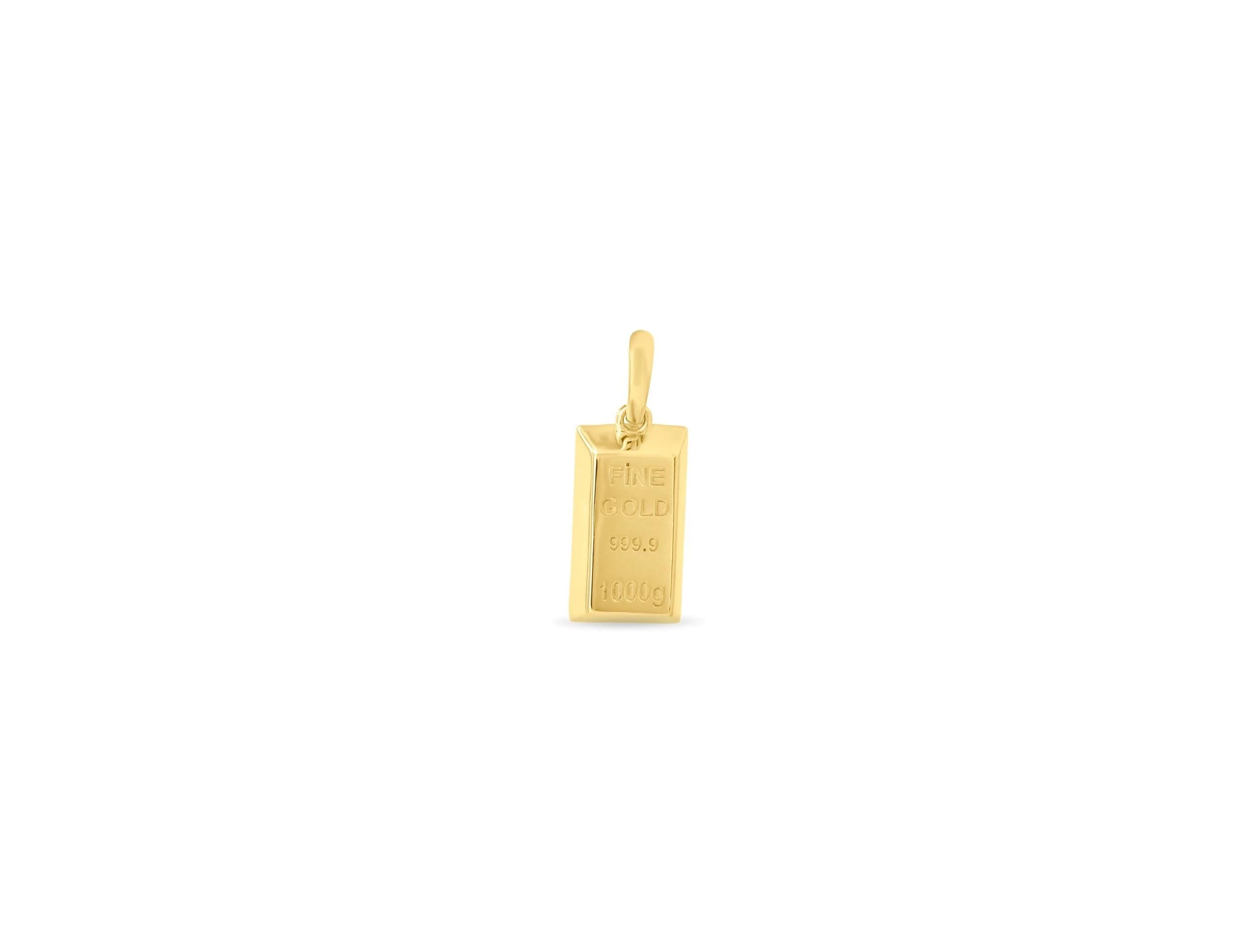 14K Solid Gold Bar Pendant Necklace - Real Gold Ingot Necklace