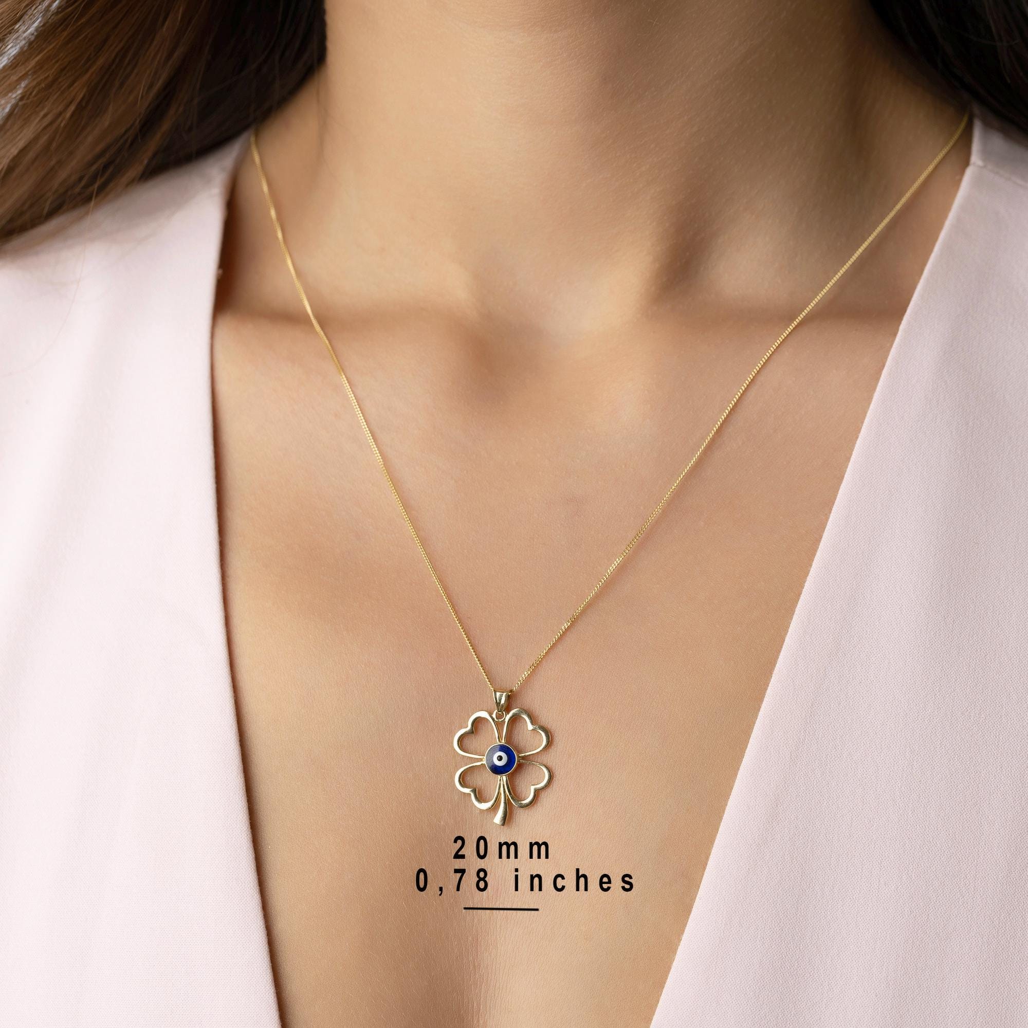 14K Solid Gold Four Leaf Clover Necklace - Lucky Charm Jewelry