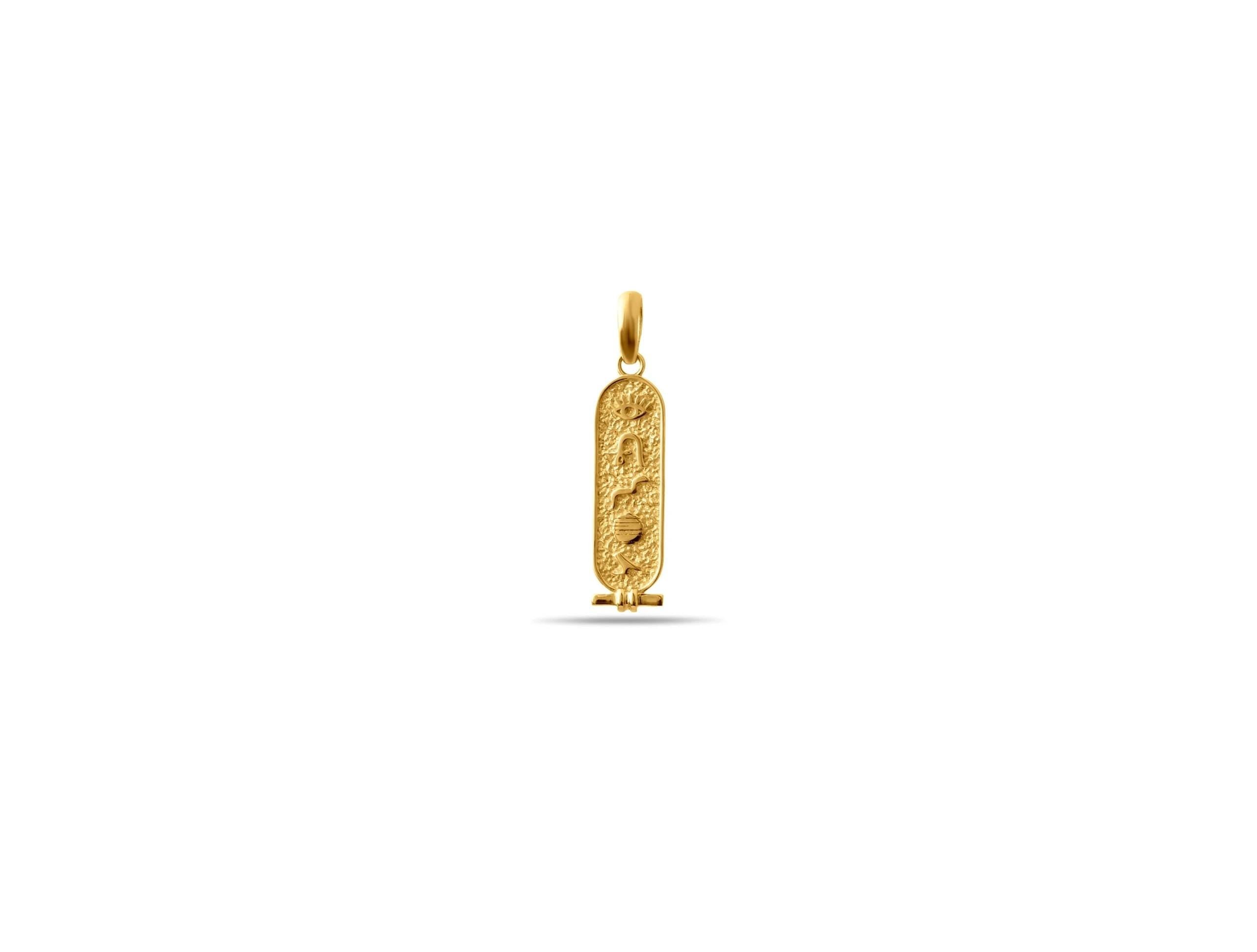 14K Solid Gold Egyptian Cartouche Necklace - Ancient Symbol Pendant