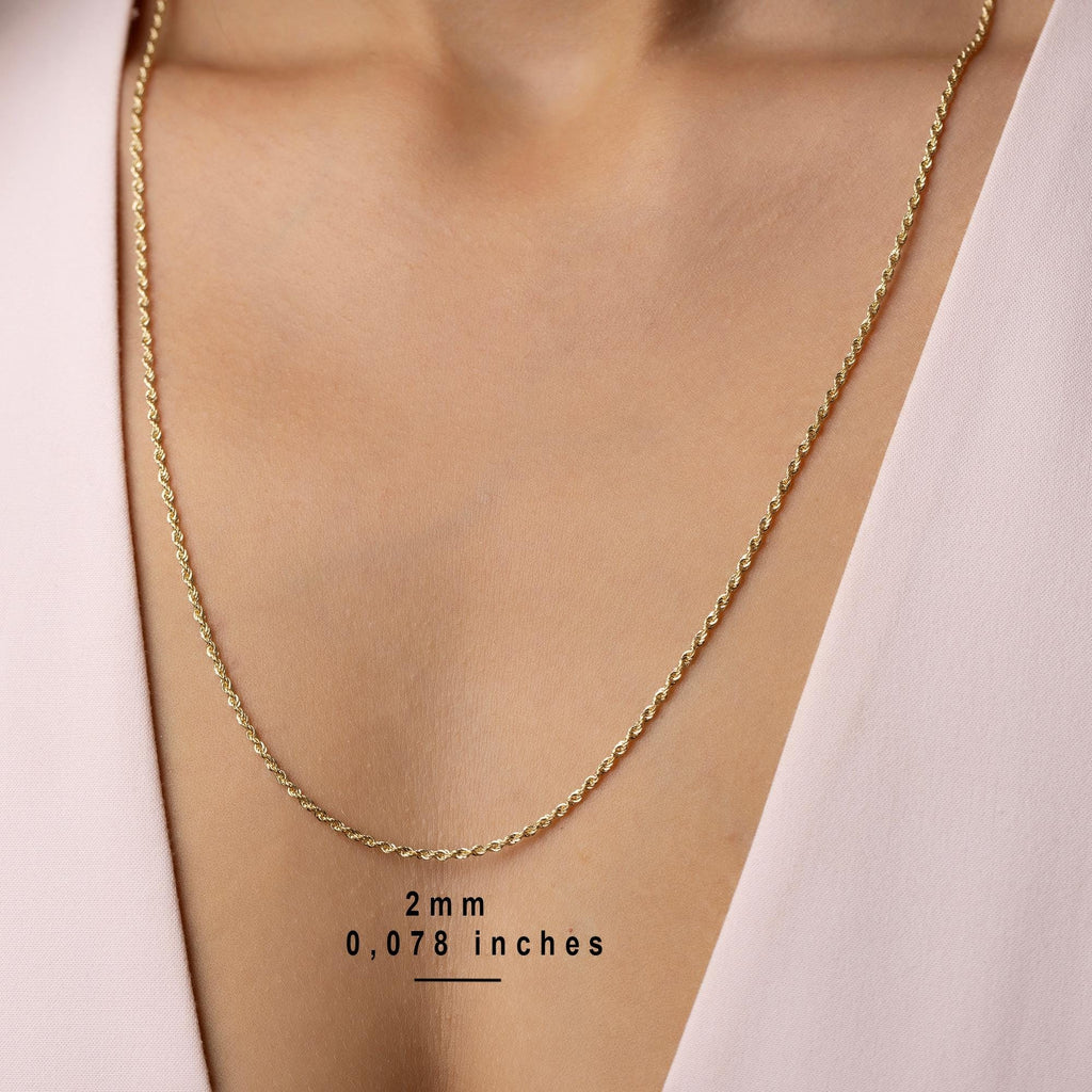 14K Solid Gold Rope Chain Necklace, Real Gold Chain, Classic Twisted Rope Design