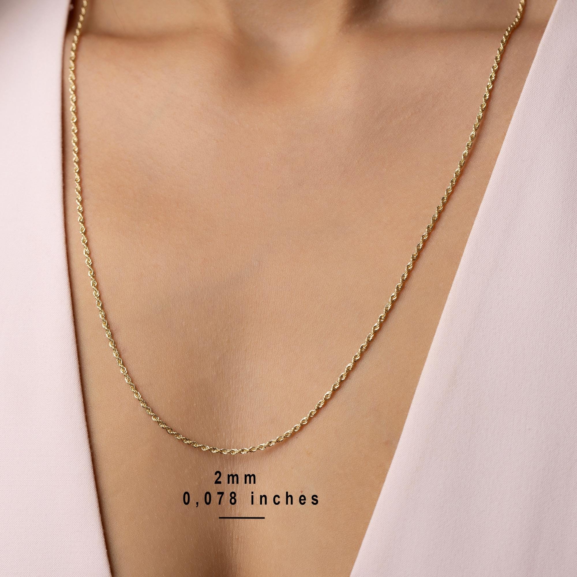 14K Solid Gold Rope Chain Necklace, Real Gold Chain, Classic Twisted Rope Design