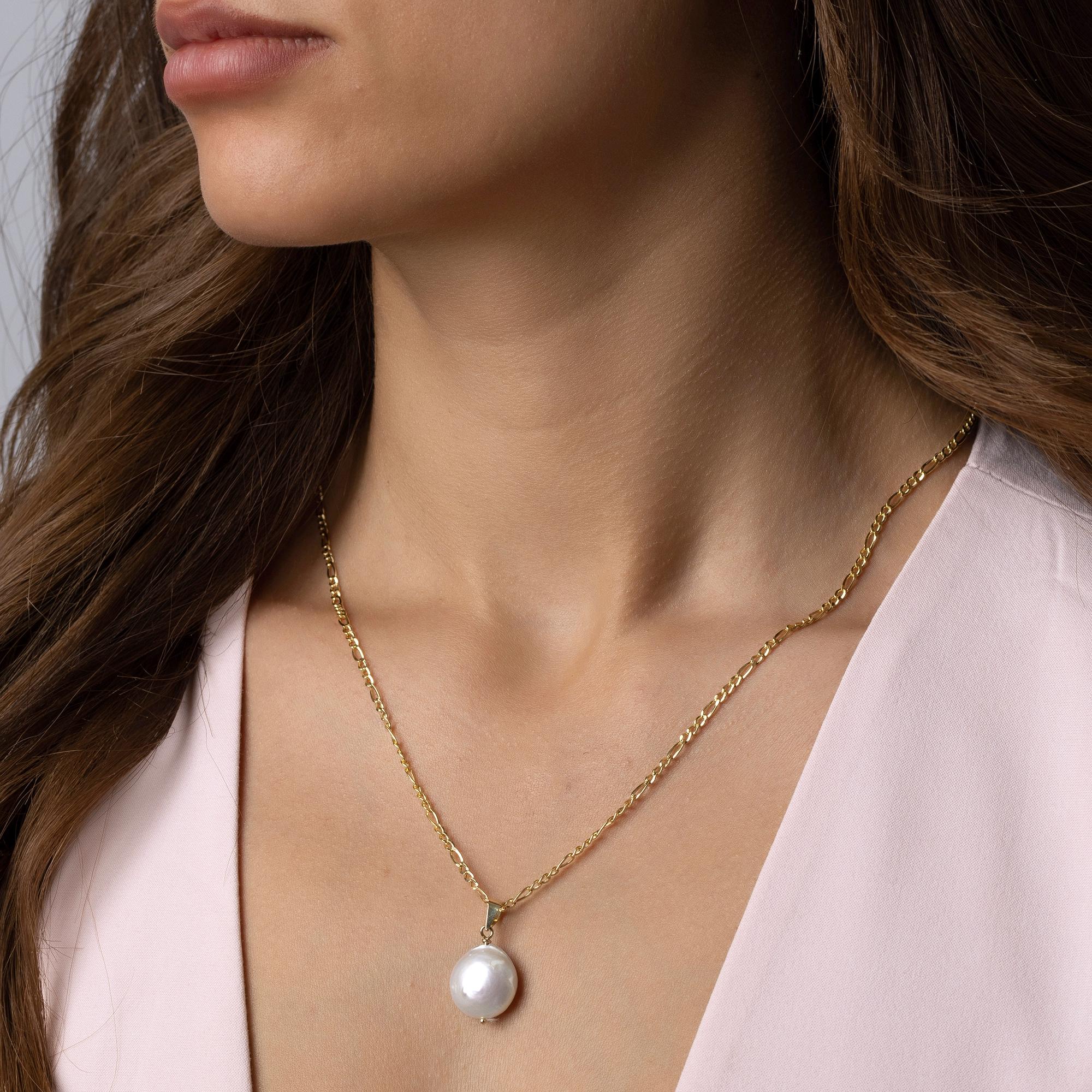 14K Solid Gold Pearl Necklace - Real Baroque Pearl Pendant